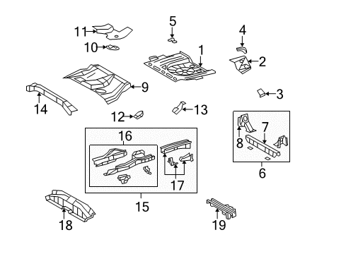 2012 Toyota Matrix Rear Body - Floor & Rails Diagram