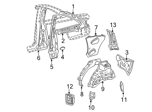 2000 Toyota Solara Inner Structure - Quarter Panel Diagram