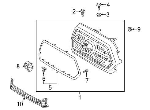 2020 Toyota Tacoma Upper Grille, Beige, Front Diagram for 53101-04070-E0