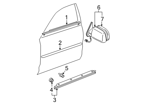 2004 Toyota Avalon Outside Mirrors, Exterior Trim Diagram