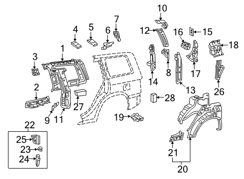 2004 Toyota Highlander Inner Structure - Quarter Panel Diagram