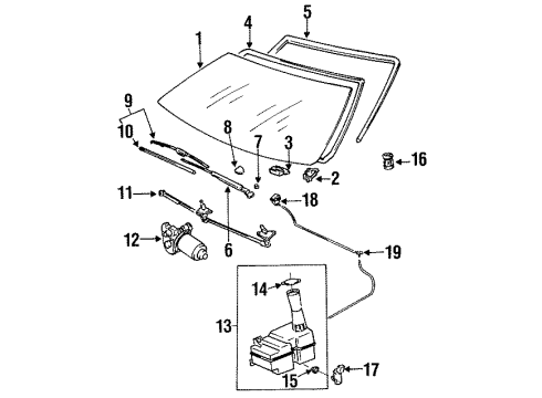 1993 Toyota Tercel Windshield Glass, Wiper & Washer Components, Reveal Moldings Diagram