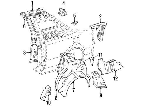 1988 Toyota Celica Quarter Panel - Inner Structure & Rails Diagram