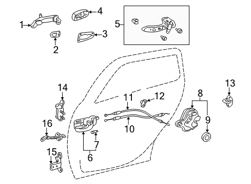 2006 Scion xA Rear Door - Lock & Hardware Diagram