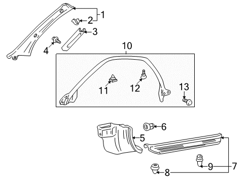 2004 Toyota Celica Interior Trim - Pillars, Rocker & Floor Diagram