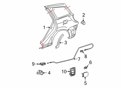2004 Toyota Matrix Quarter Panel & Components, Exterior Trim Diagram