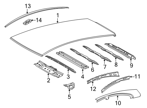 2012 Toyota Prius C Roof & Components, Exterior Trim Diagram