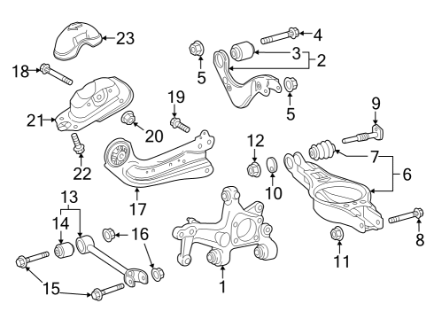 2023 Toyota Prius AWD-e Rear Suspension, Lower Control Arm, Upper Control Arm, Stabilizer Bar, Suspension Components Diagram