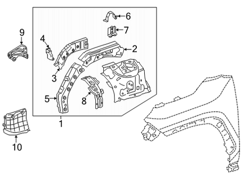 Seal, Front Fender Apron, Driver Side Diagram for 53737-42010