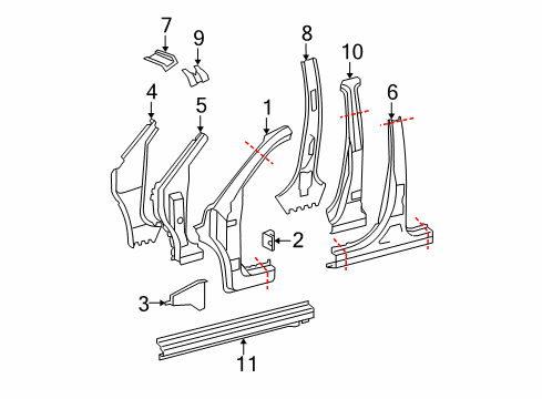 2012 Toyota Highlander Center Pillar & Rocker, Hinge Pillar Diagram