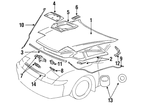 1993 Toyota Celica Hood & Components, Exterior Trim Diagram