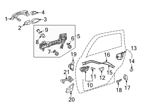2016 Toyota Prius V Rear Door - Lock & Hardware Diagram
