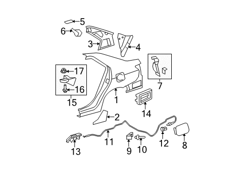 2012 Toyota Yaris Quarter Panel & Components, Exterior Trim Diagram