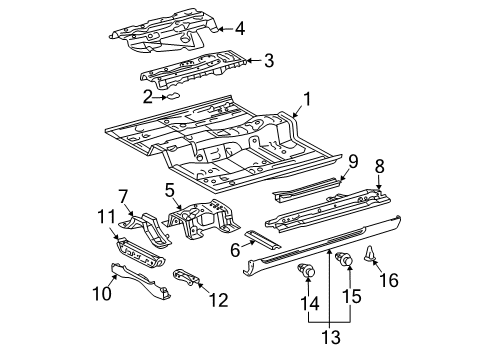 2004 Toyota Solara Floor & Rails, Exterior Trim Diagram