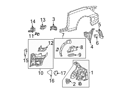 2008 Toyota Solara Inner Structure - Quarter Panel Diagram 1 - Thumbnail