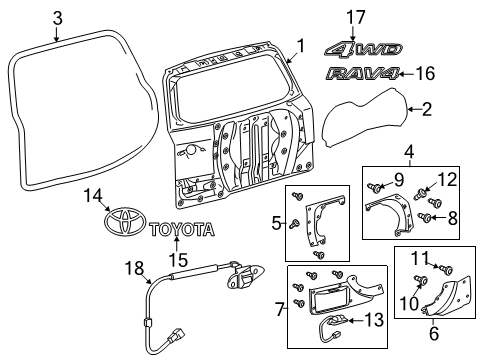 2010 Toyota RAV4 Back Door & Components, Exterior Trim Diagram