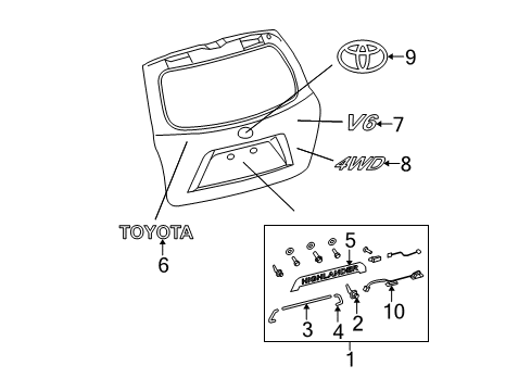 2009 Toyota Highlander Exterior Trim - Lift Gate Diagram