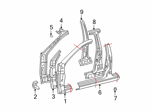 2004 Toyota RAV4 Center Pillar, Hinge Pillar, Rocker Panel Diagram