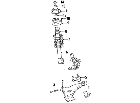 1996 Toyota Paseo Front Suspension Components, Lower Control Arm, Stabilizer Bar Diagram