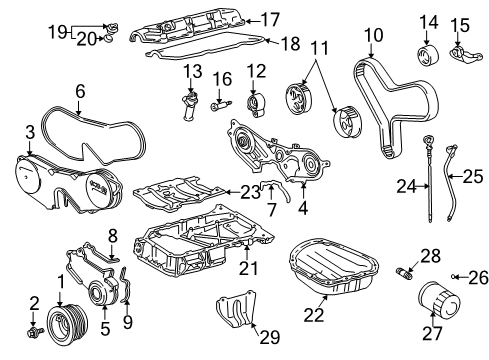 2002 Toyota Highlander Engine Parts, Mounts, Cylinder Head & Valves, Camshaft & Timing, Oil Cooler, Oil Pan, Oil Pump, Balance Shafts, Crankshaft & Bearings, Pistons, Rings & Bearings Diagram
