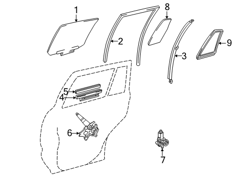 2004 Toyota Highlander Rear Door - Glass & Hardware Diagram