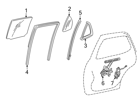 2005 Toyota Sequoia Rear Door - Glass & Hardware Diagram