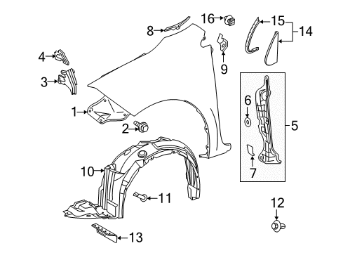 2014 Toyota Corolla Fender & Components, Exterior Trim Diagram
