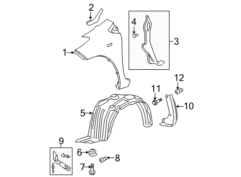 2012 Toyota Yaris Fender & Components, Exterior Trim Diagram