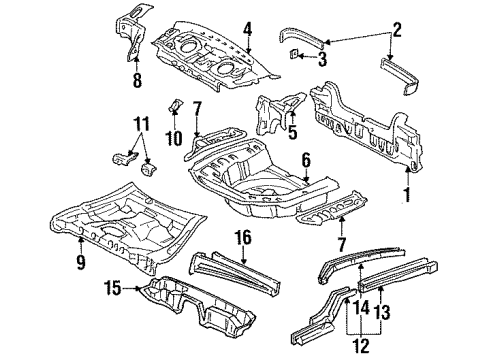 1993 Toyota Tercel Rear Body, Rear Upper Body, Rear Floor & Rails Diagram