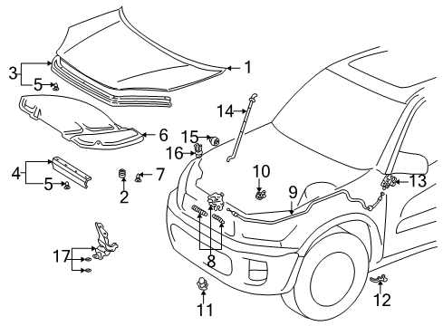 2001 Toyota RAV4 Hood & Components Diagram