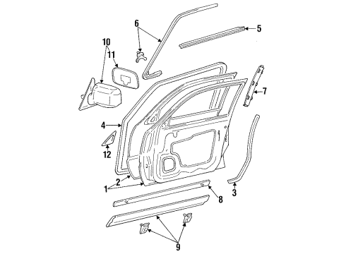 1996 Toyota Camry Door & Components, Outside Mirrors, Exterior Trim Diagram
