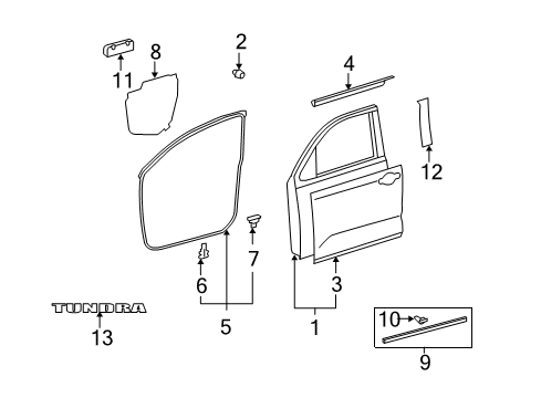 2013 Toyota Tundra Front Door & Components, Exterior Trim Diagram