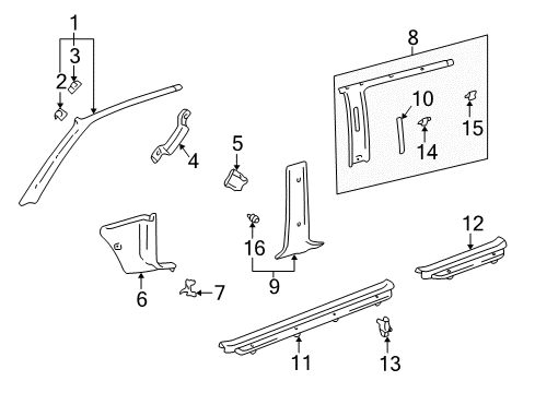 1996 Toyota 4Runner Interior Trim - Pillars, Rocker & Floor Diagram