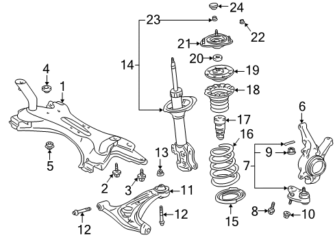2002 Toyota Prius Front Suspension Components, Lower Control Arm, Stabilizer Bar Diagram