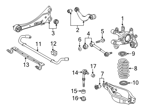 2018 Toyota Corolla iM Rear Suspension Components, Lower Control Arm, Upper Control Arm, Stabilizer Bar Diagram
