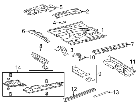 2013 Toyota Camry Pillars, Rocker & Floor - Floor & Rails Diagram