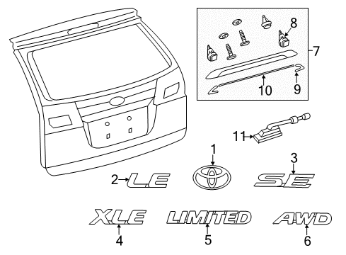 2020 Toyota Sienna Exterior Trim - Lift Gate Diagram