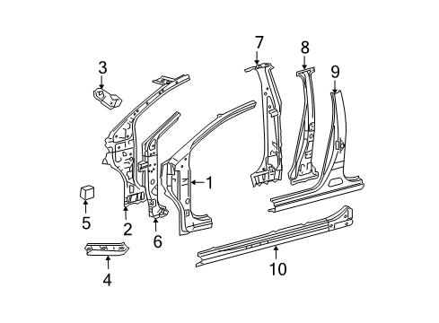 2012 Toyota Yaris Center Pillar & Rocker, Hinge Pillar Diagram