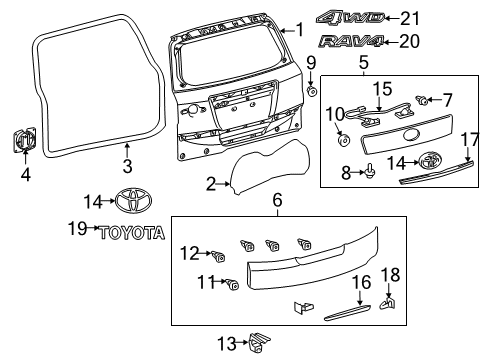 2010 Toyota RAV4 Back Door & Components, Exterior Trim, Body Diagram 1 - Thumbnail