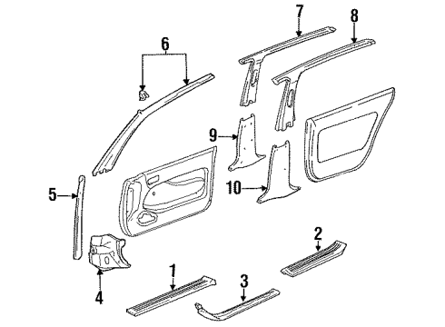 1993 Toyota Camry Interior Trim - Pillars, Rocker & Floor Diagram