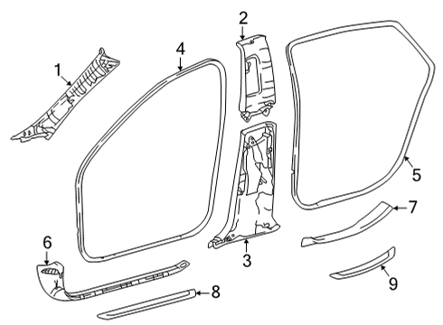 2022 Toyota Mirai Interior Trim - Pillars Diagram