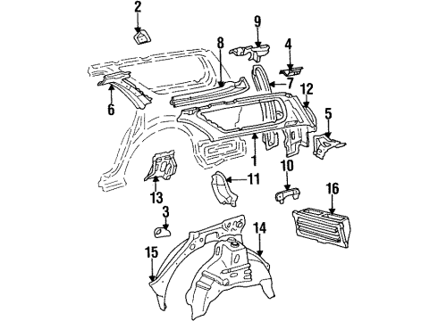 1993 Toyota Camry Quarter Panel & Components, Inner Structure, Exterior Trim Diagram