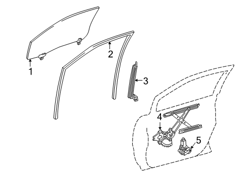 2004 Toyota Highlander Front Door - Glass & Hardware Diagram