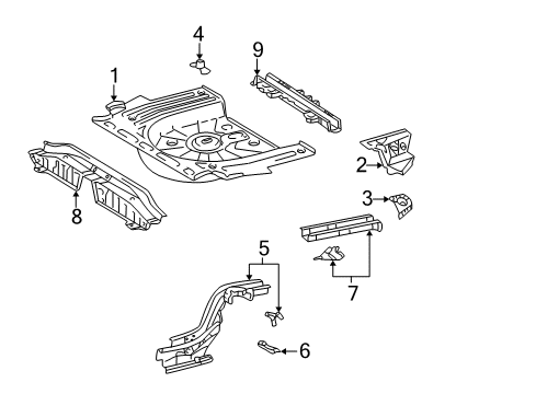 2004 Toyota Matrix Rear Body - Floor & Rails Diagram