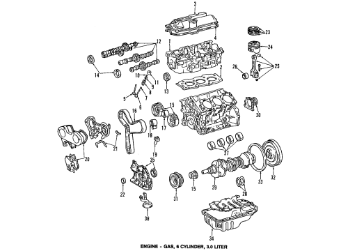 1993 Toyota Camry Engine Parts, Mounts, Cylinder Head & Valves, Camshaft & Timing, Oil Pan, Oil Pump, Crankshaft & Bearings, Pistons, Rings & Bearings Diagram