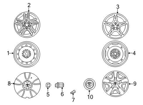2004 Toyota Celica Wheels, Covers & Trim Diagram