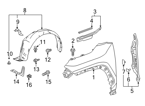 2023 Toyota RAV4 Prime Fender & Components Diagram