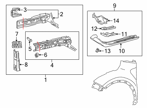 2018 Toyota C-HR Structural Components & Rails Diagram