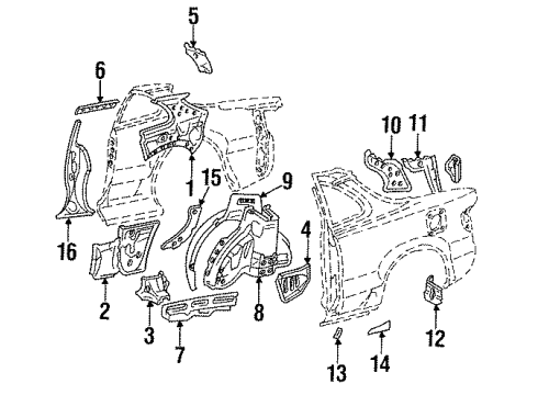 1993 Toyota Celica Inner Structure - Quarter Panel Diagram