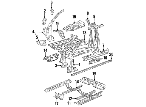 1993 Toyota Camry Center Pillar & Rocker, Hinge Pillar, Exterior Trim, Floor Diagram